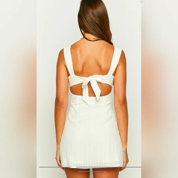 MEROKEETY Mini Dress Tie Back Lined White Prom Party Wedding Cocktail Size M - Picture 3 of 9